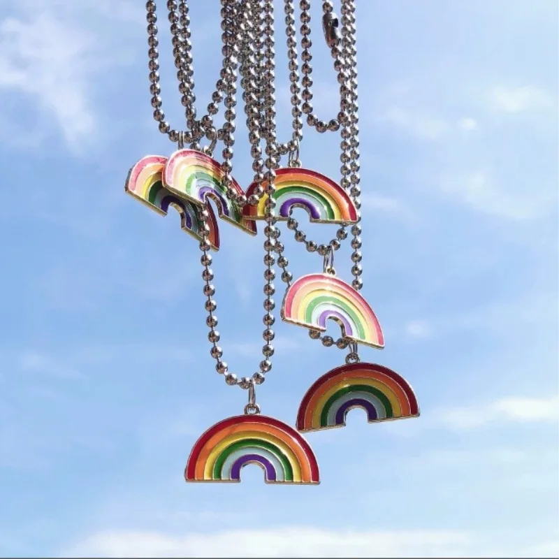 

Fashion Trendy Beautiful Colorful Rainbow Pendant Cloud Bead Chain Necklace, Jewelry Gift for Woman and Man