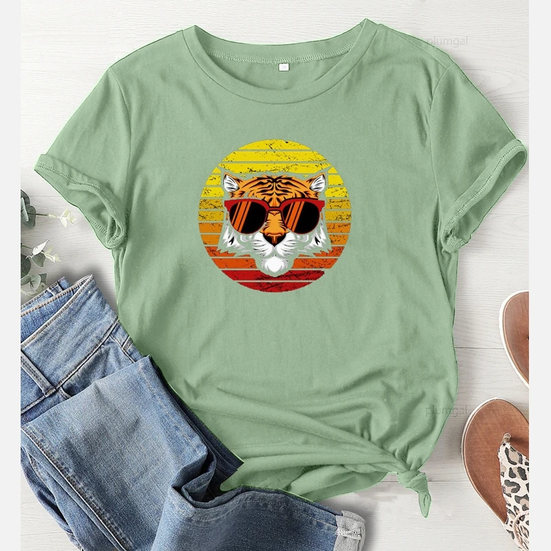 Летние Новые футболки с графическим рисунком супер тигра эстетическая одежда