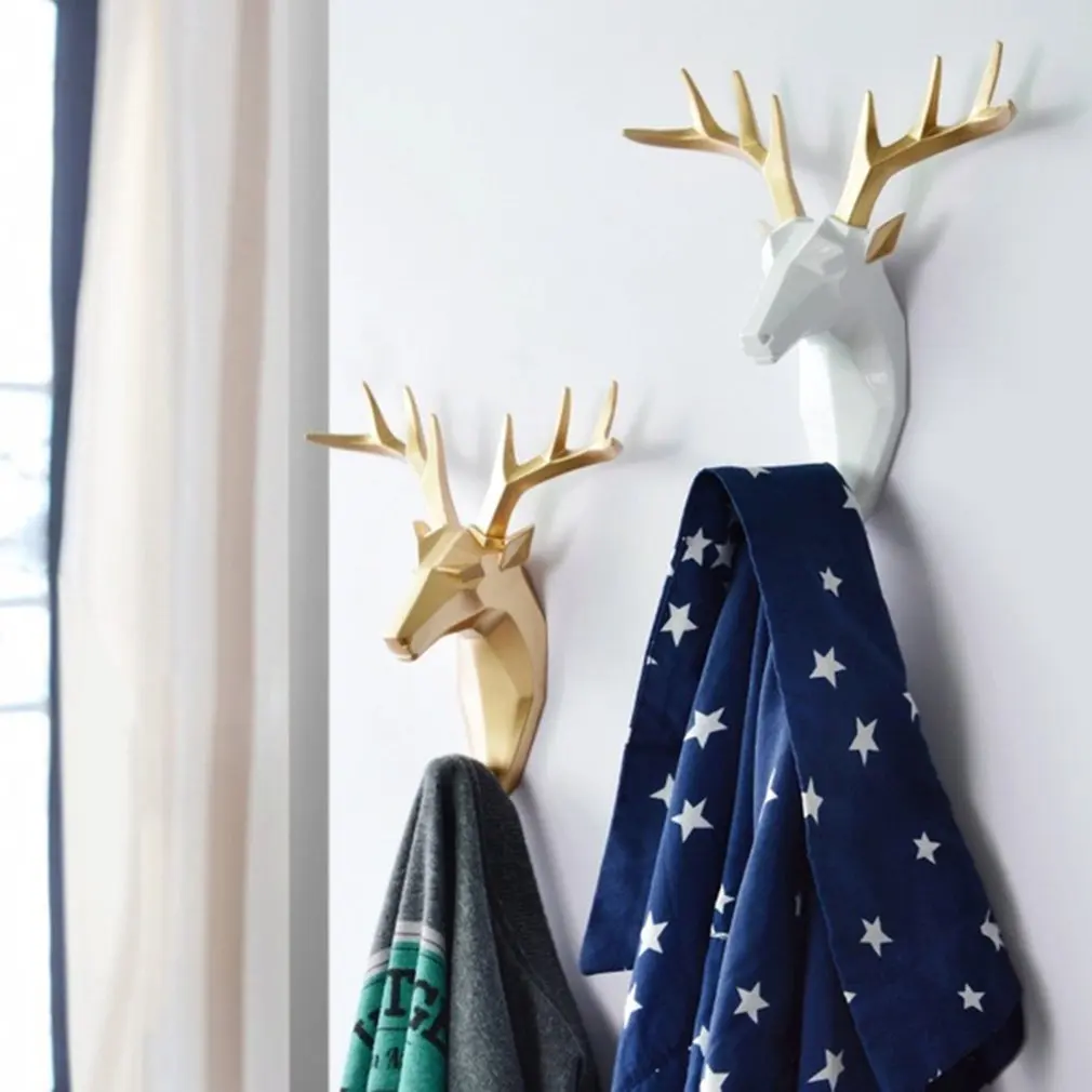 Wall Hanging Hook Deer Head Antlers for Clothes Hat Scarf Key Hanger Rack Sticking Decoration Animal Hooks | Дом и сад