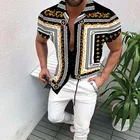 Горячая Распродажа 2021, летняя мужская рубашка, Европейская и американская одежда, повседневный модный кардиган, гавайская рубашка с коротким рукавом и принтом монограммы