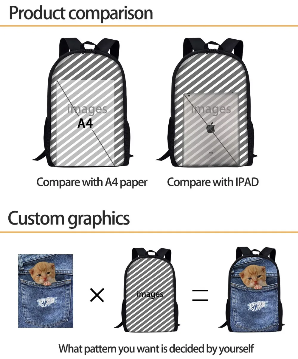 FORUDESIGNS 3D Horse Print Lovely School Bag Set/3pcs for Students Boys Girls School Backpacks Shoulder Bagpack Children Bookbag