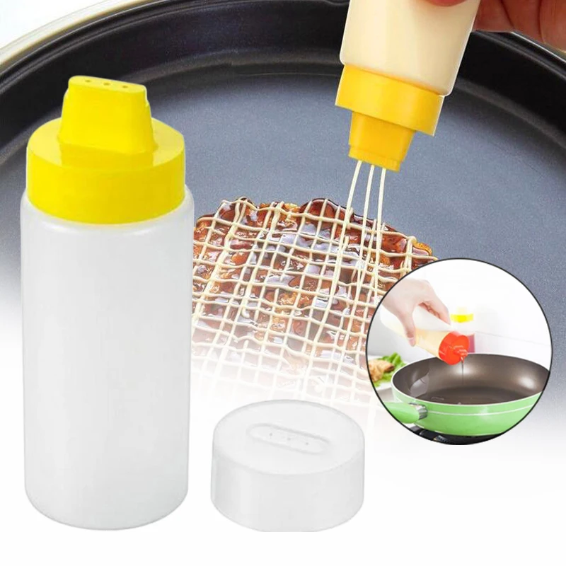

2Pcs 300ml Plastic Salad Mustard Dressing Squeeze Bottle Sauce Vinegar Oil Condiment Dispenser With 3 Holes Kitchen Accessories