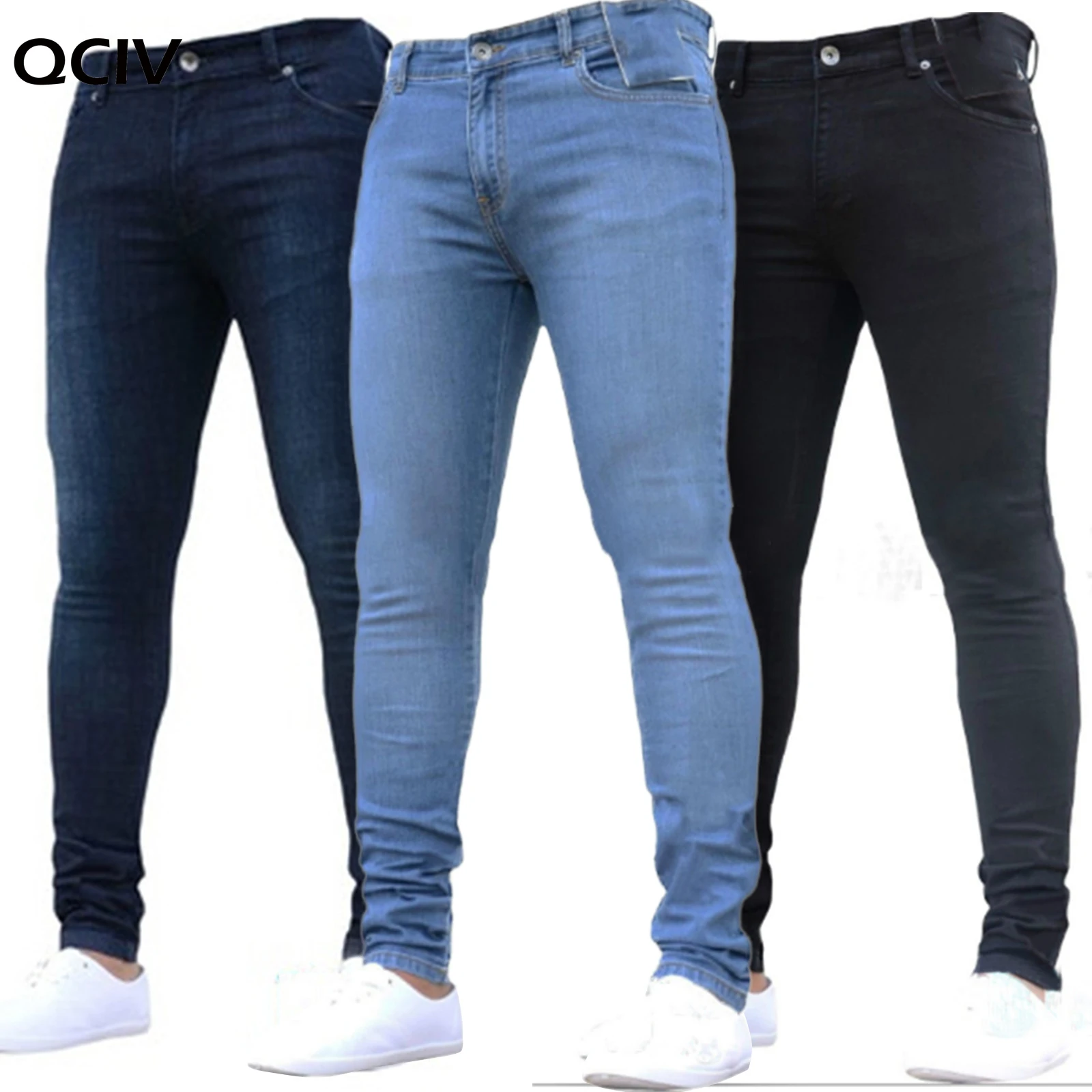 

Mens Pants High Waist Zipper Stretch Jeans Casual Slim Trousers Male Plus Size Pencil Pants Denim Skinny Jeans for Men