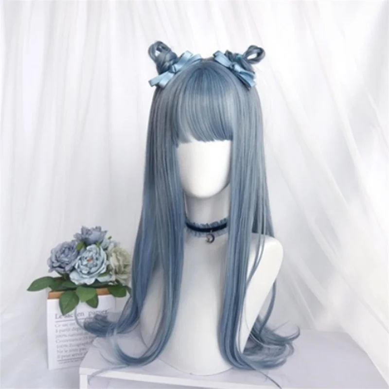 

CosplayMix 60-68CM Halloween Party Lolita Cute Girl Long Wavy Ombre Blue Orange Hair Heat Resistant Synthetic Cosplay Wig+Cap