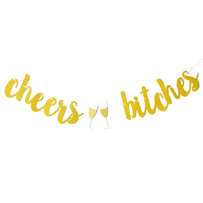 Золотой баннер с блёстками Cheers Bitches украшение для свадьбы девичника | Дом и сад