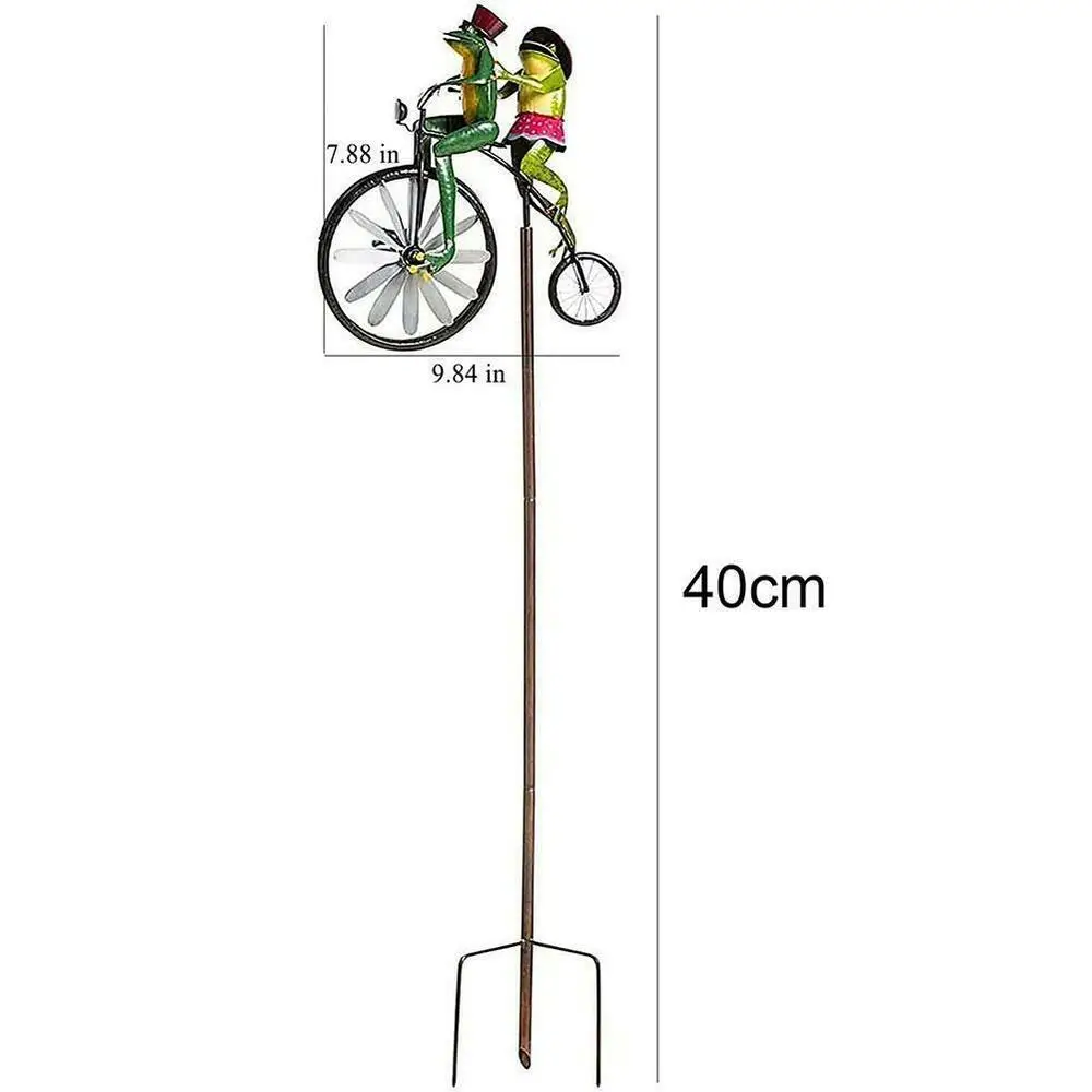 

Vintage Bicycle Metal Wind Spinner Frog Bunny Fox Animal Motorcycle Windmill Garden Decoration Courtyard Plug Backyard Statue