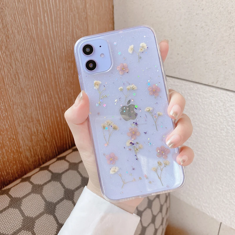 GlamPhone чехол с розовыми высушенными цветами женский для iPhone11Pro/Max X XS Max XR Мягкий