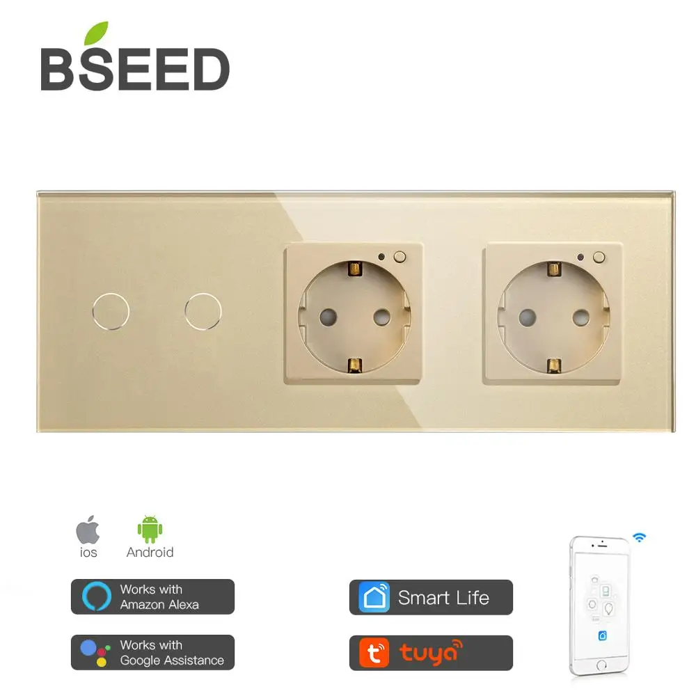 BSEED двойной WiFi ЕС розетки 2 банды переключатель с белый черный Gloden кристалл