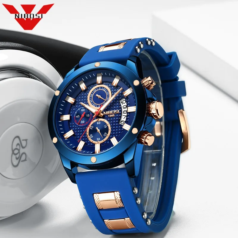 Мужские кварцевые часы с хронографом силиконовым ремешком|Кварцевые мужские