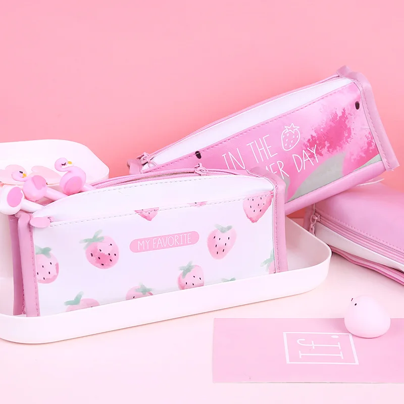 Креативная маленькая свежая Сумка Карандаш для девочек розовая пудра клубника