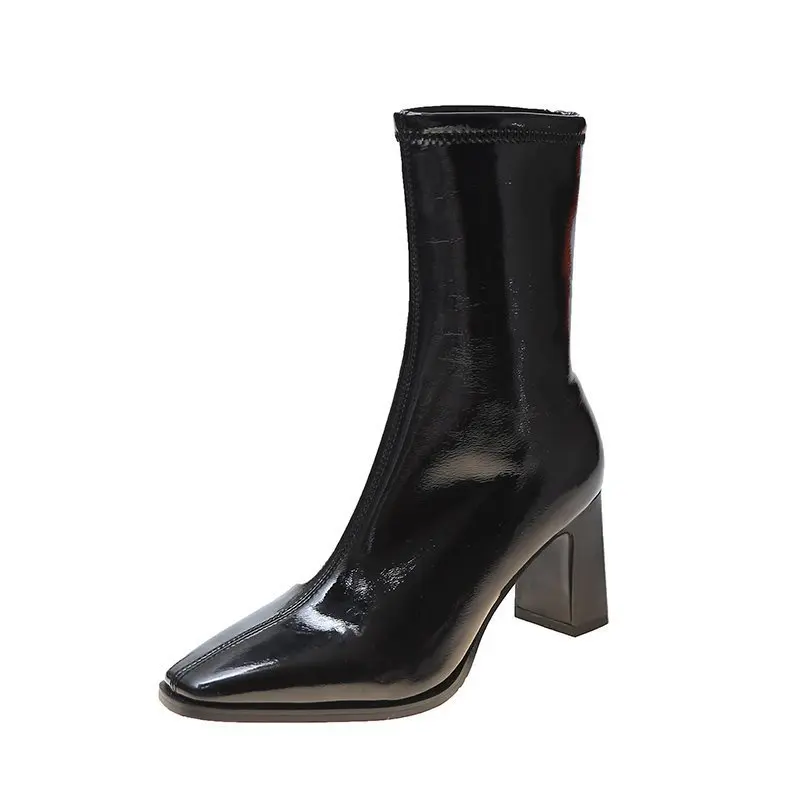 

Women Mid Calf Boots 2020 Fashion High Heeled Black Boots Women Winter Warm Plush Sexy White Boots