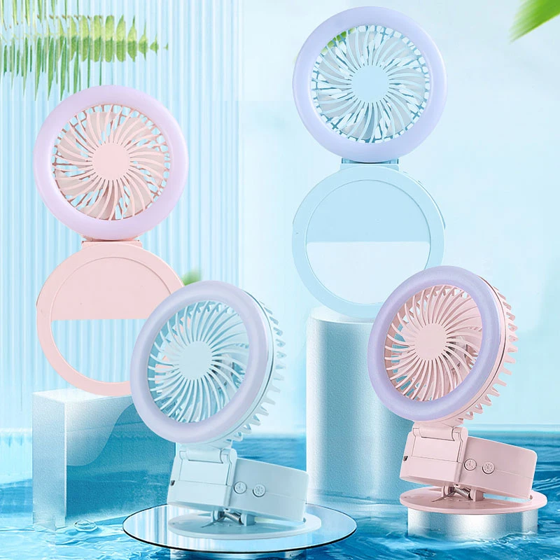 

Portable Handheld Simple Fan Fill Light USB Charging Clamp Night Light Selfie Light Mini Fan Clip Mobile Phone Live Lamp 3 Modes
