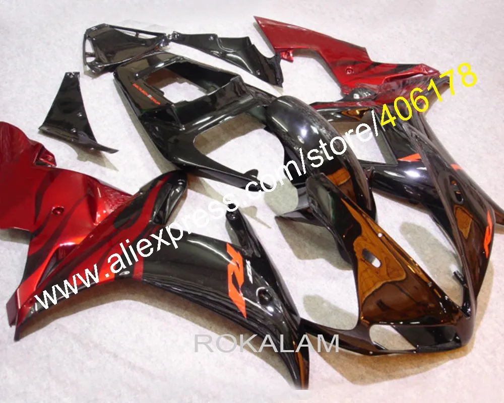 

YZF1000 R1 02 03 BodyWork Kit For Yamaha YZFR1 2002 2003 Black Flame In Red Mototrcycle Fairings (Injection Molding)