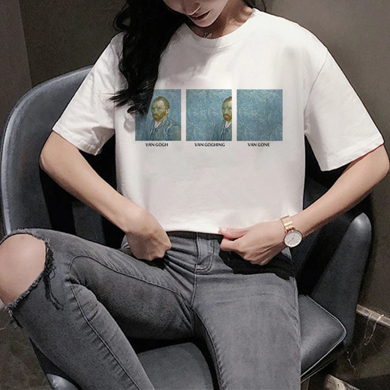 Harajuku Van Gogh Funny Cartoon T Shirt Women Ullzang Aesthetic Print T-shirt 90s Graphic Vintage Tshirt Korean Top Tees Female | Женская