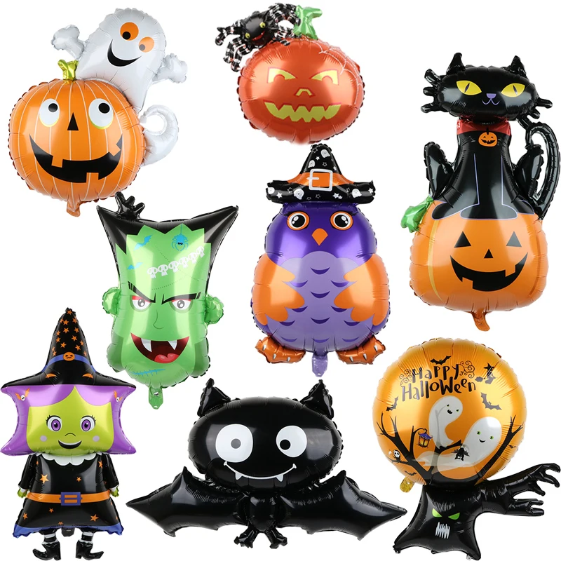 

Happy Halloween Pumpkin Ghost Spider Bat Skull Shape Foil Balloons for Halloween Party Favor Helium Globos Decoration Supplies