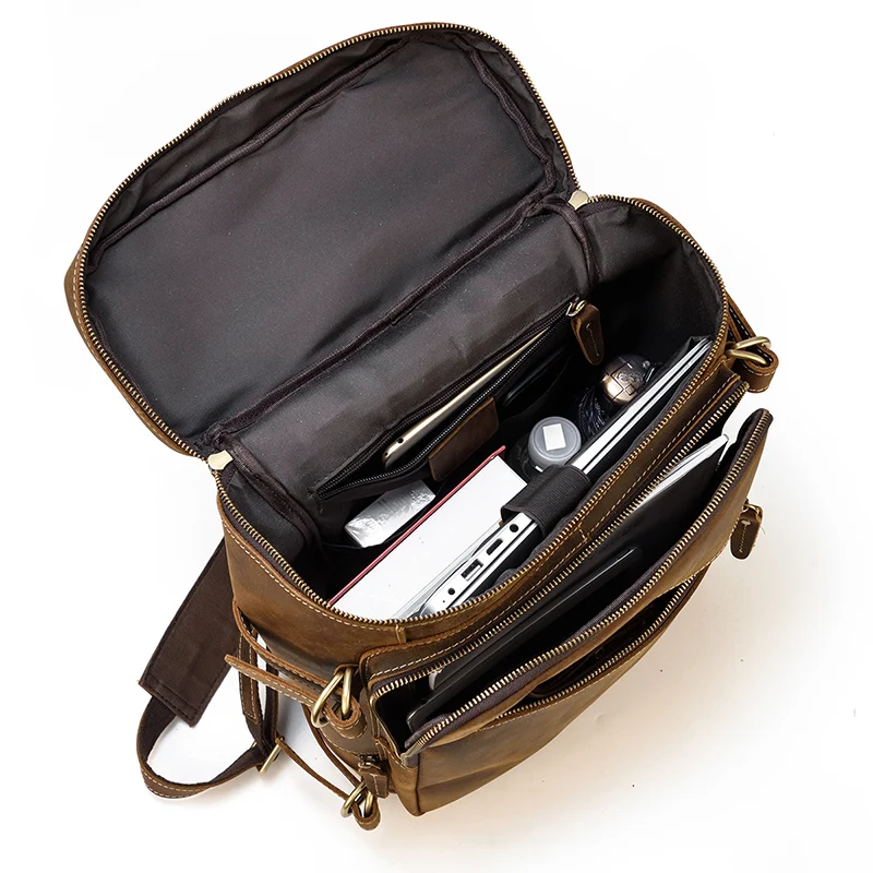 Мэхью Винтаж натуральная кожа Для мужчин рюкзак большой емкости сумка crazy horse