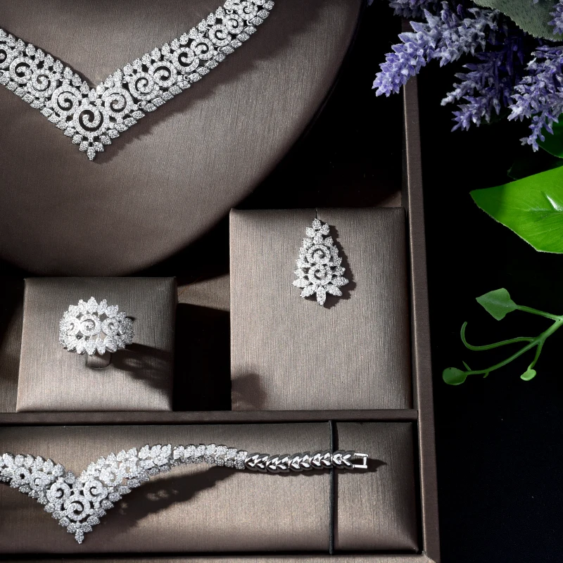 Роскошные женские украшения HIBRIDE элегантное свадебное ожерелье серьги браслет