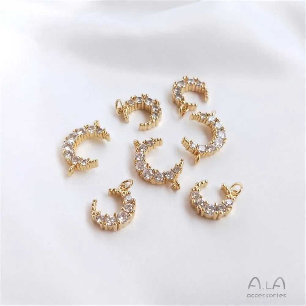 

14K bag gold small decorative mosaic zircon moon pendant