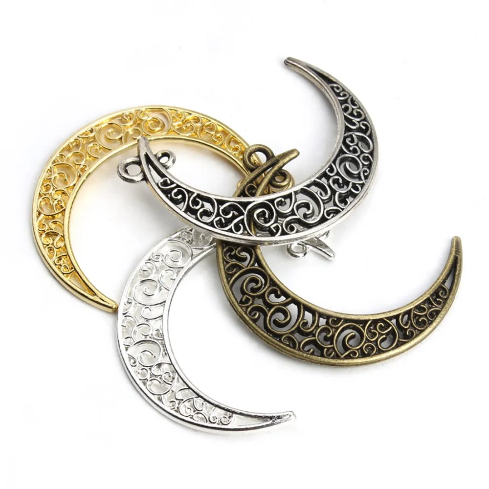 

10pcs 41x30mm Vintage Hollow Moon Lace Shape Necklace Charms For Jewelry DIY Pendants Findings Components