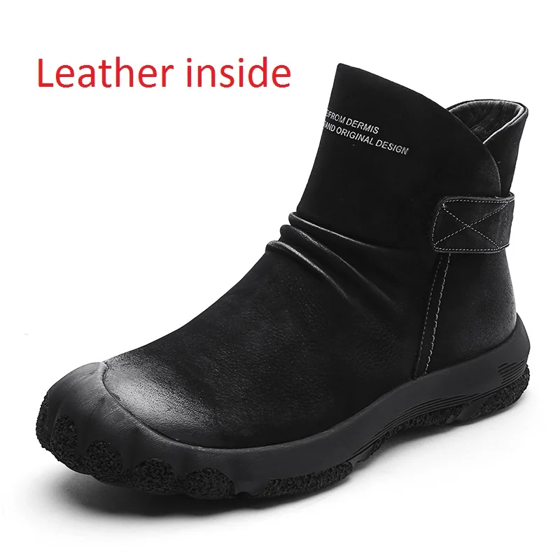 Leather inside Зимние ботинки из натуральной кожи; Мужские Водонепроницаемые зимние ботинки; уличная теплая зимняя обувь для мужчин; нескользящие ботильоны; Уличная обувь - Цвет: Leather inside