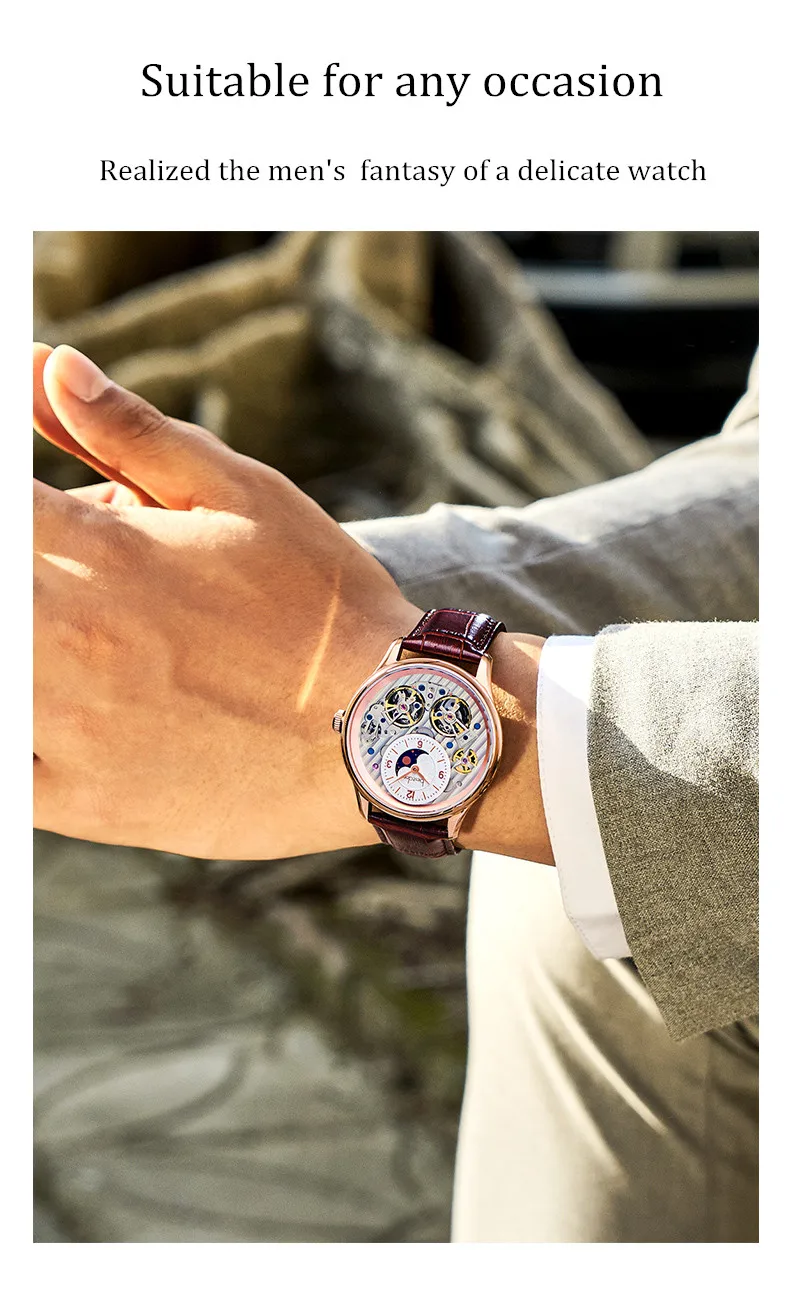 Двойной скелет MoonPhase швейцарские роскошные брендовые механические часы для мужчин полностью стальные водонепроницаемые автоматические мужские часы reloj montre