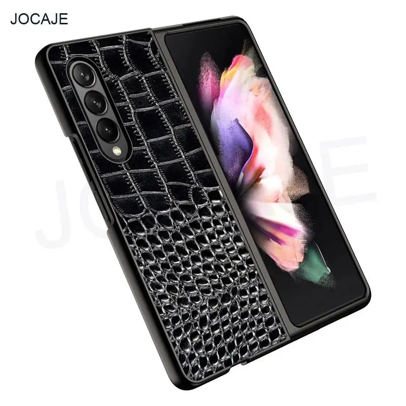 business crocodile pattern leather phone case for samsung galaxy z fold 3 5g shockproof hard back cover for samsung z fold3 capa free global shipping
