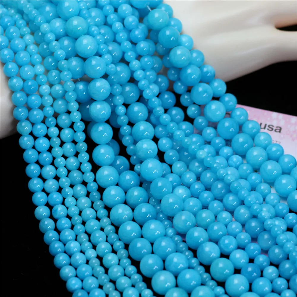 

Oameusa 6mm 8mm 10mm 12mm Round Blue Jades Stone Beads For Jewelry Making DIY Bracelet Necklace Earring Wholesale