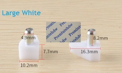 Large White 100 шт./лот, 5 мм стержень, пластиковая подставка для полки, подножки, мебельная полка, книжный шкаф, полка, кронштейн, серый, коричневый, белый, прозрачный - Цвет: Large White