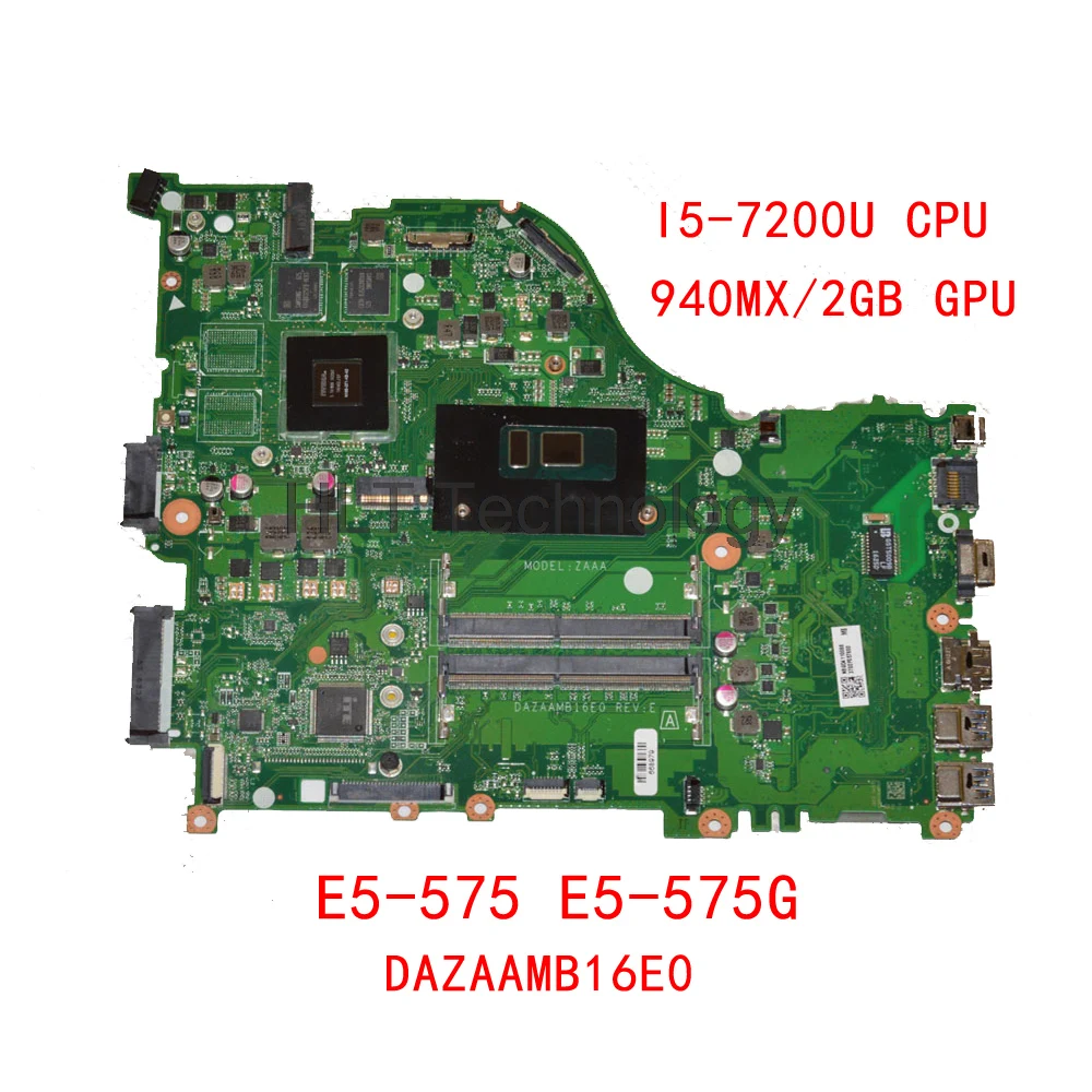 

Материнская плата для ноутбука ACER Aspire E5-575 E5-575G DAZAAMB16E0 материнская плата DDR4 i5-7200U Процессор 940MX/2 ГБ GPU NBGD811005