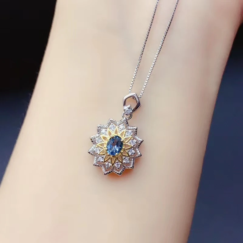 

chic exquisite blue Topaz necklace for women birthday gift natural gem 925 sterling silver date present lucky birthstone