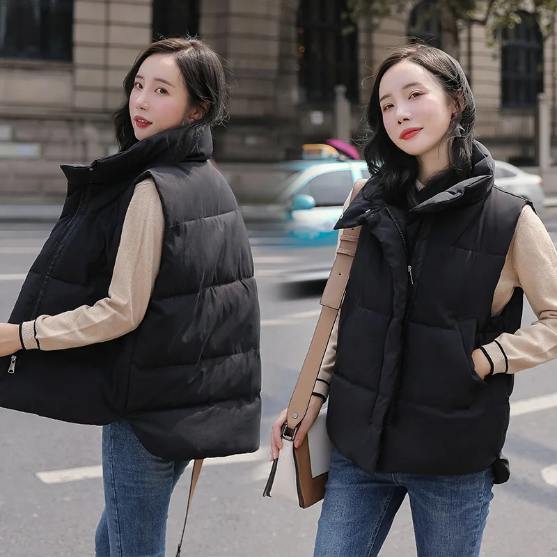 

Down Cotton Vest Women's Short Autumn-Stand-Collar Vest Waistcoat Fashion Casual Padded Jacket