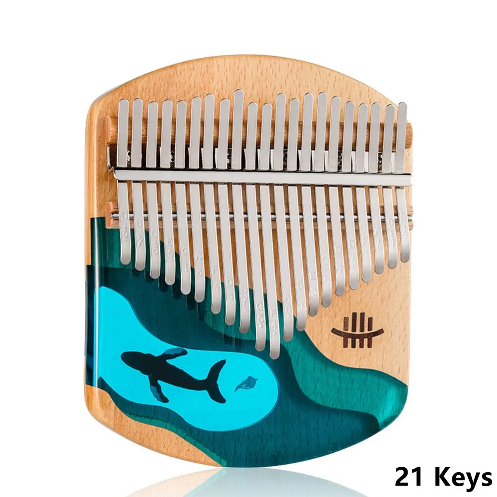 

Пианино Kalimba, 17 дюймов, 21 клавиша, твердый бук, деревянный большой палец, инструмент, подарок, глубоководный синий морской Кит для выступлени...