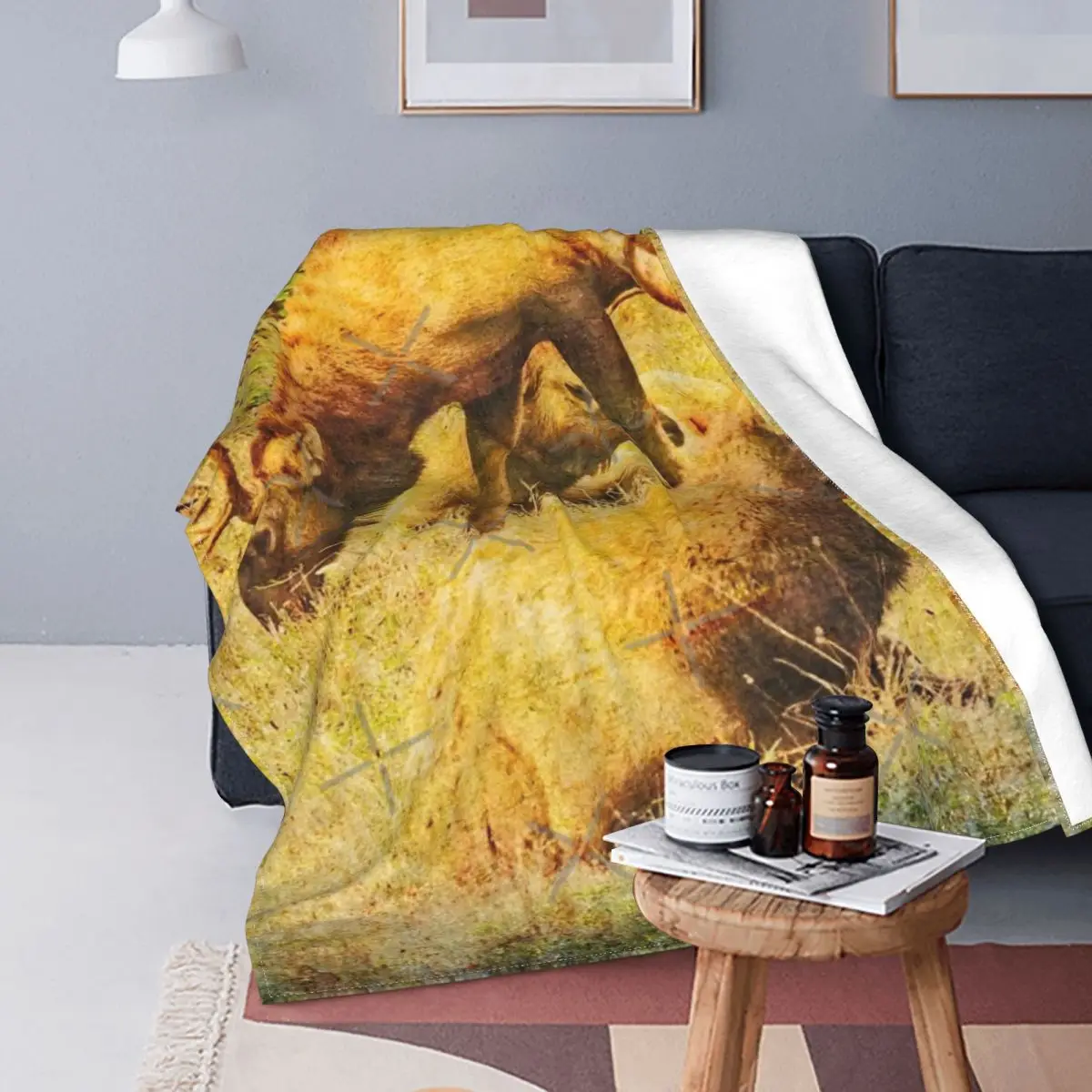 

Manta térmica de felpa con estampado de tres alces, colcha de cama a cuadros, de Anime