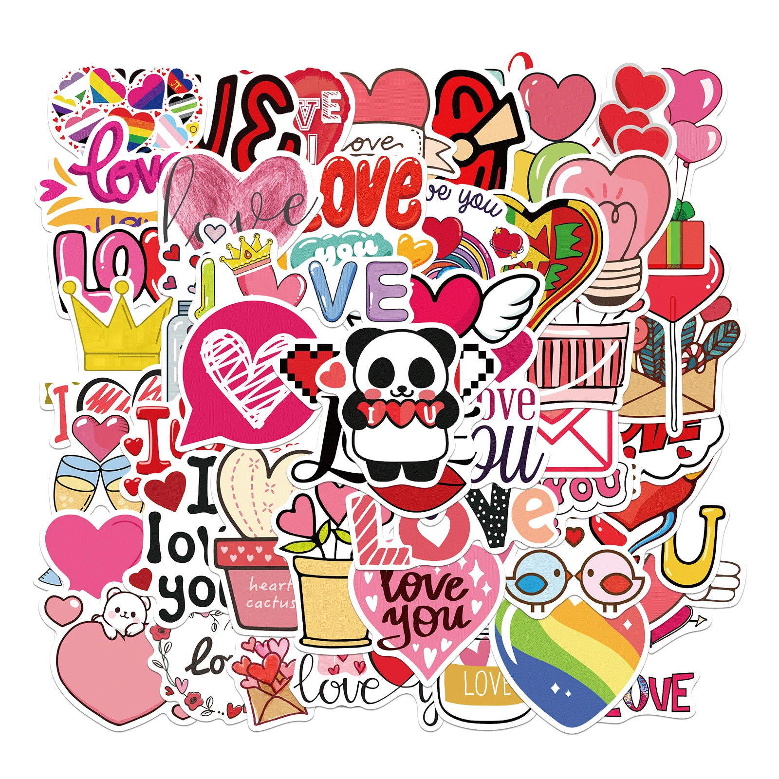 

50pcs Pink Heart Love Cartoon Panda Stickers Graffiti Guitar Scrapbook Skateboard Cup Phone Luggage Laptop Waterproof Sticker