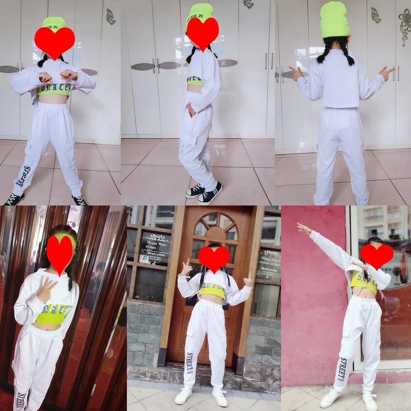 

Hip Hop Costumes Children White Street Dance Outfit Girls Jazz Clothes Kids Cheerleading Modern Stage Performance Wear 110-170