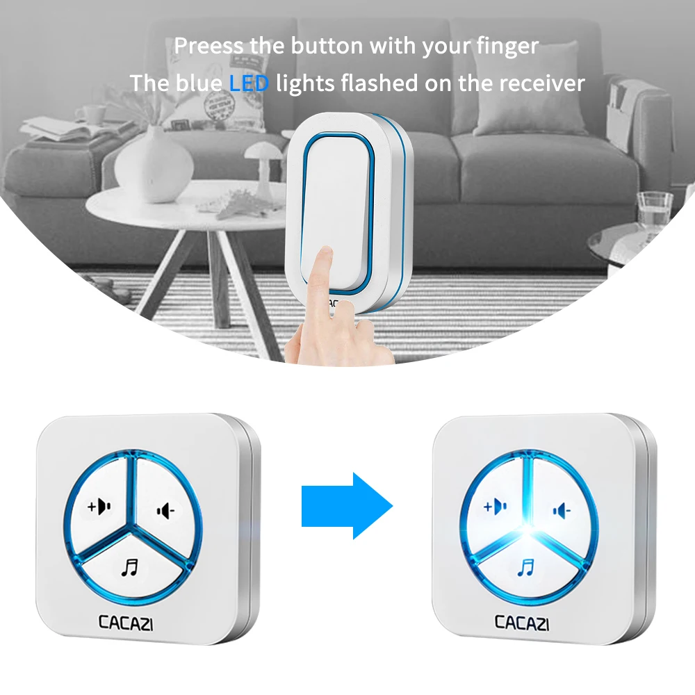 Звонок дверной CACAZI беспроводной водонепроницаемый светодиодный м с