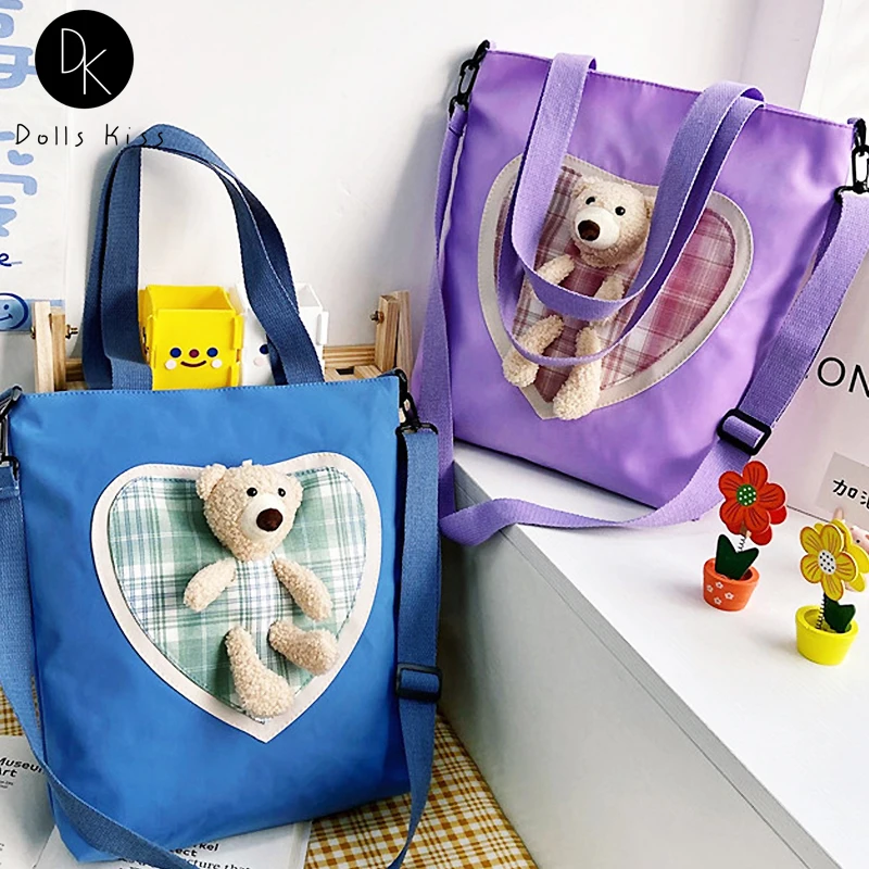 

Нейлоновая японская Униформа JK для женщин, дизайнерская клетчатая дамская сумочка на плечо с мультяшным медведем для женщин, Студенческая ...