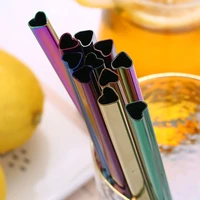 1pcs stainless steel heart shape straw eco metal reusable love shape drinking straw with cleaning brush party bar accessory
