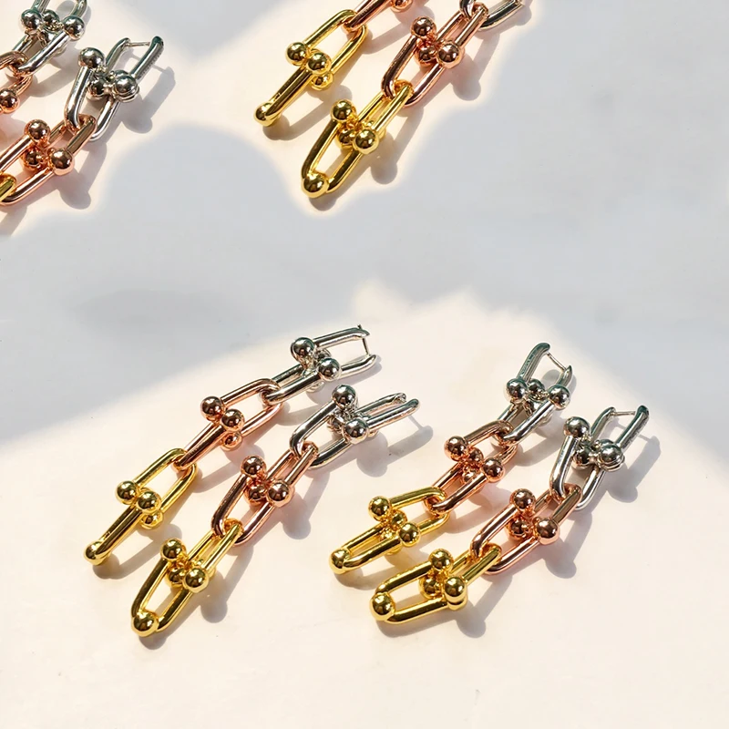 

New York Fashion Women Tri-color Joint buckle S925 Sterling silver earrings 1:1 Original Luxury brands Jewelry Logo fashion gift