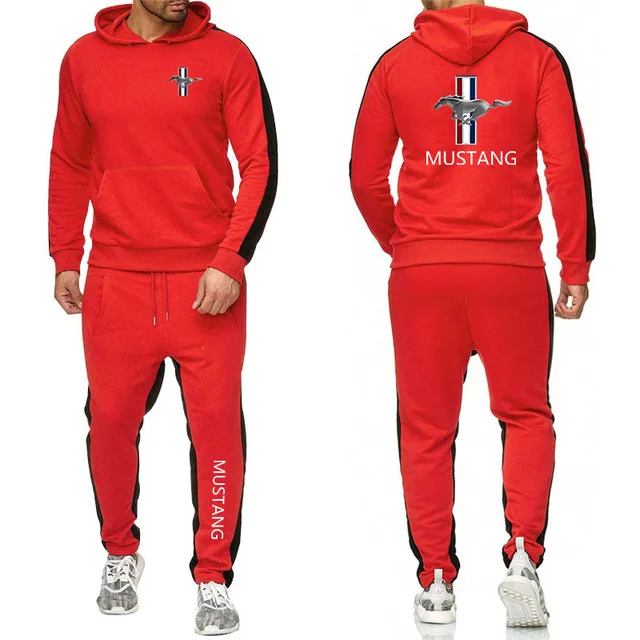 

New Autumn Men's Mustang Tracksuit Sets Hooded Sweatshirt+pants Pullover Hoodie Sportswear Suit Casual Men Suit S-4XL 02vg