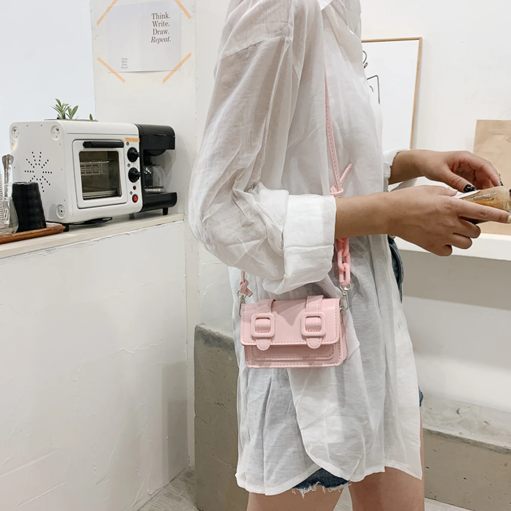 

Fashion Candy Color Crossbody Bag Women PU Chain Belt Buckle Mini Purse Square Shoulder Messenger Handbag Shoulder Pouch