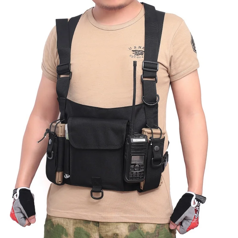

Military Tactical Radio Vest Chest Rig Harness Men Outdoor Hunting Airsoft Walkie Talkie Pouch Holster Chest Bag Pack Army Vests