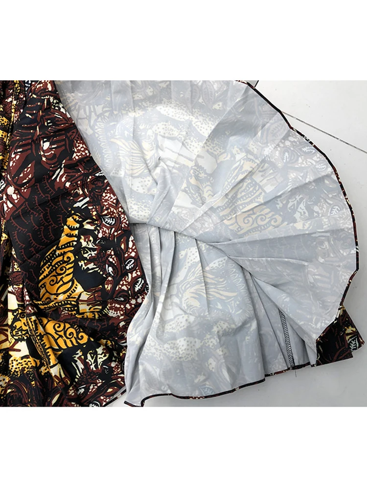 

Free shipping personality wild jungle print retro pleated skirt ladies spring and summer new style pleated big swing high waist