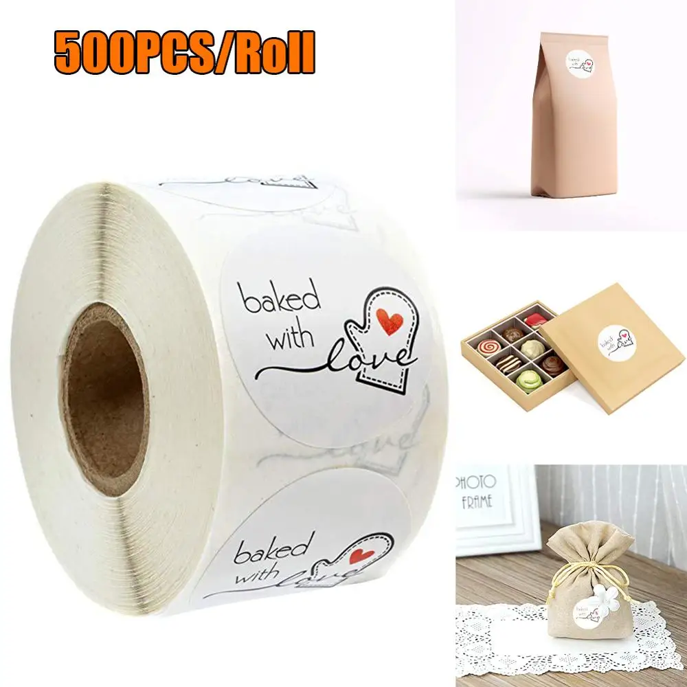 500x этикетки натуральная крафт Бумага Круглый &quotзапеченные с любовью Стикеры s