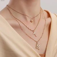 autumn and winter heart shaped multilayer necklace cool design golden leaf letter pendant ladies accessories sweater chain