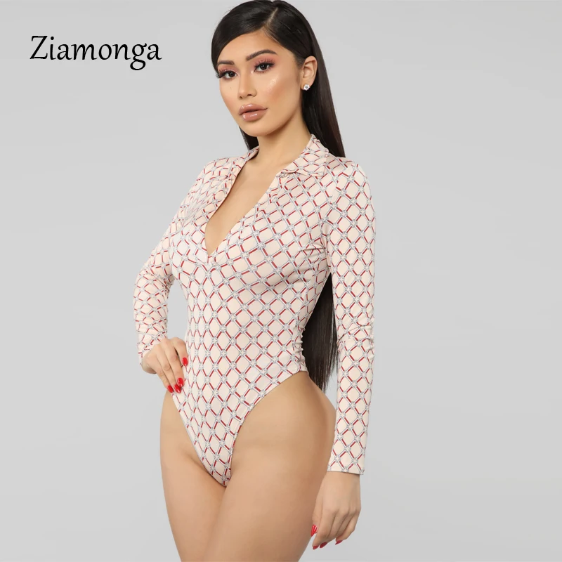 Ziamonga, Осень-зима, боди с длинным рукавом, женские повседневные клетчатые боди с принтом, женские, глубокий v-образный вырез, шикарные топы для женщин, Новинка