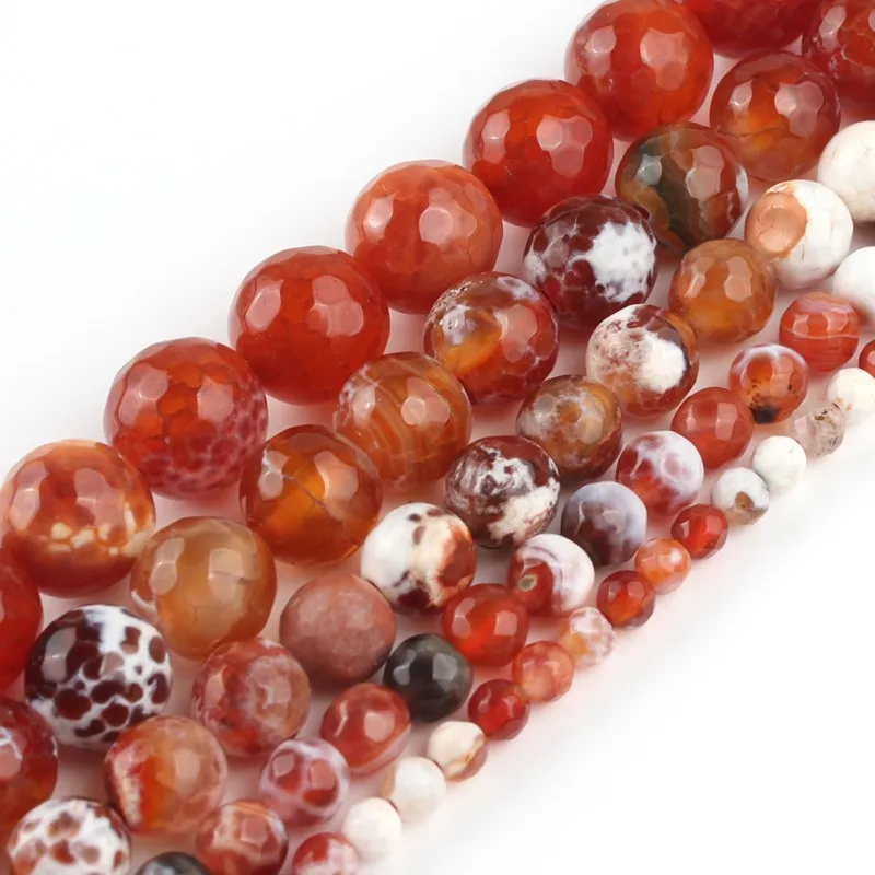 4/6/8/10/12mm Natural Faceted Orange Fire Agates Stone Round Loose Beads For Accessories Jewellery Making 15 inch - купить по