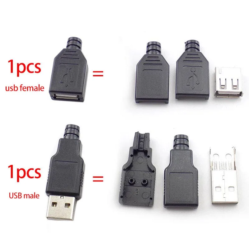 5/10 шт. 4 Pin Тип Женский Мужской USB 2 0 адаптер розетка Соединитель с черным Пластик
