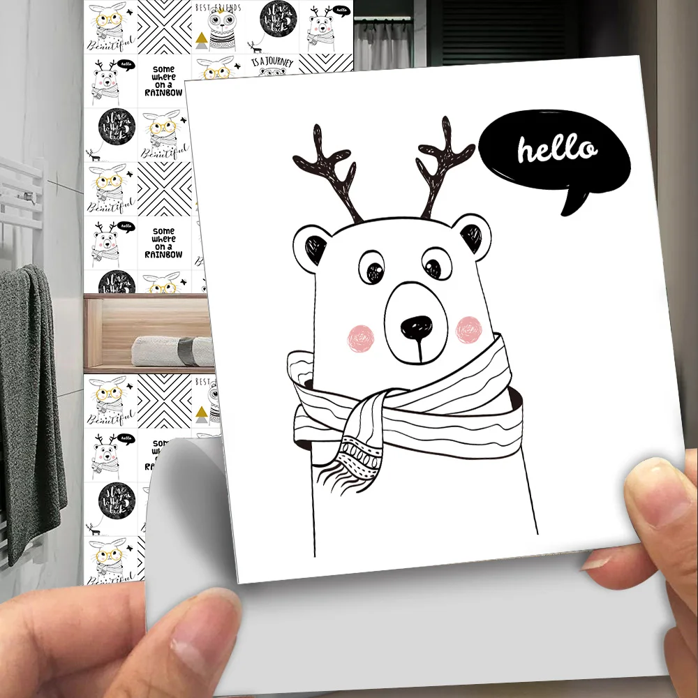 10 штук наклеек Nordic Style Cute Animals Tiles Sticker Transfers Cover для столовой Декорирование Пленка на стену легко и просто.