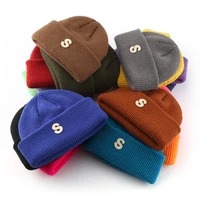 winter female solid color letter s knitted hat outdoor warm and cold proof couple wool hat beanies for men beanie womens mens